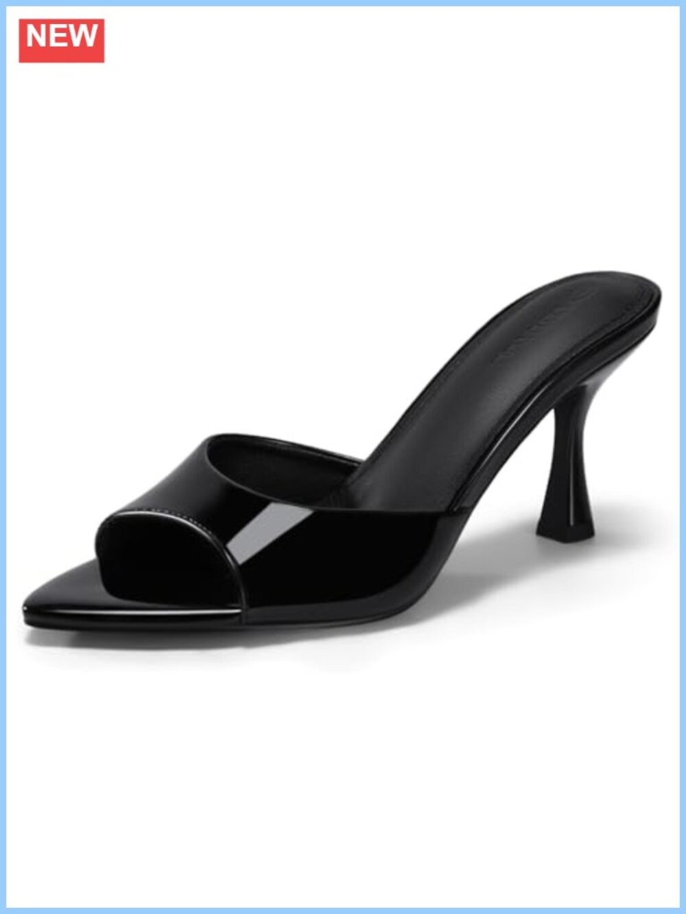 Women's Kitten Heel Mules Sandals Pointed Open Toe Slip On Faux Leather